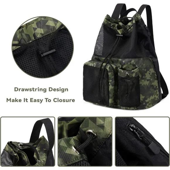 Mesh Drawstring Backpack with Shoe Bag - Picture 7 of 8